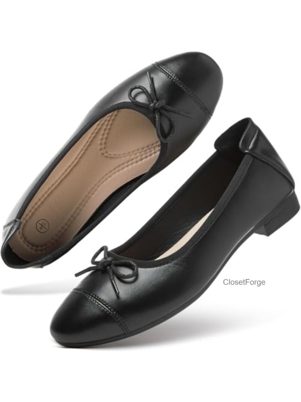 PU Leather Ballet Flats Slip On Shoes with Bow